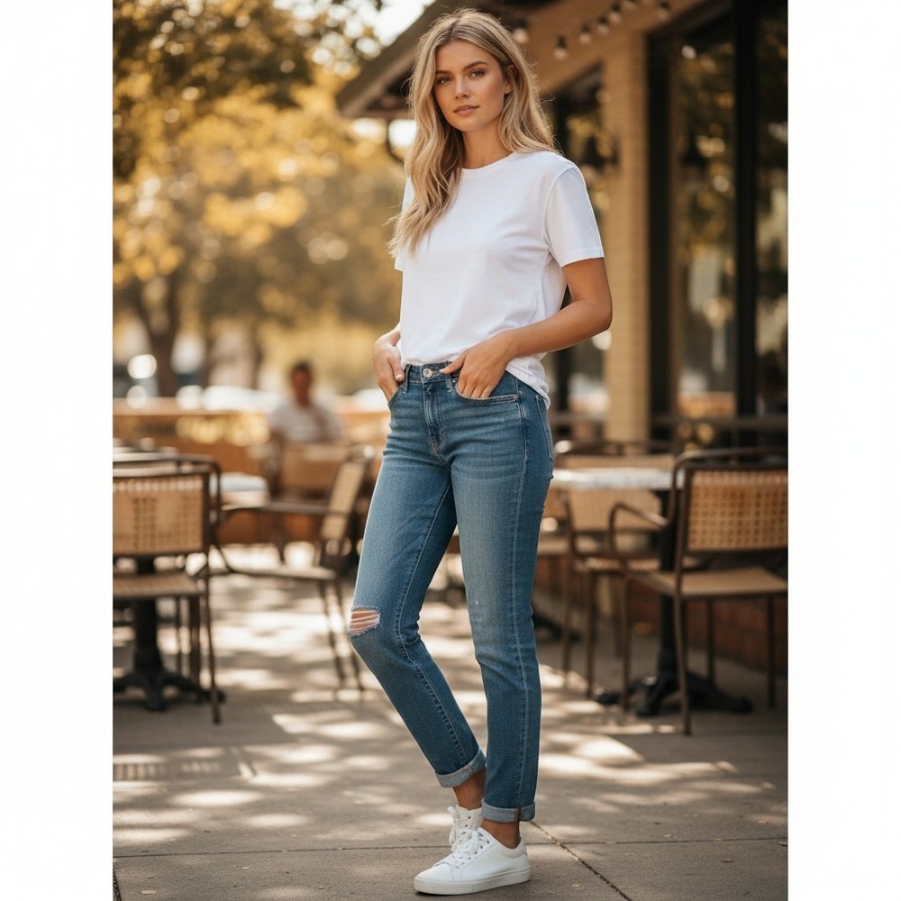 Hudson Natalie Mid Rise Skinny Jeans Medium Wash Distressed Blue Denim Size 28